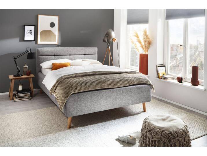 Polsterbett MEISE.MÖBEL Lotte , grau, L:217cm, Bezug Bett: Strukturstoff (100% Polyester), Betten, mit Lattenrost und Bettkasten von Meise
