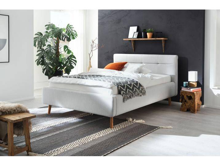 Polsterbett MEISE.MÖBEL Lotte , grau (hellgrau), L:217cm, Bezug Bett: Strukturstoff (100% Polyester), Betten, mit Lattenrost und Bettkasten von Meise