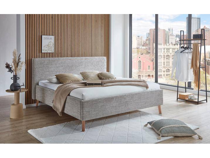 Polsterbett MEISE.MÖBEL Riva , braun (toffee, toffee), B:205cm L:216cm, Betten, mit eichefarbigen Holzfüßen, wahlweise mit Bettkasten und Lattenrost von Meise