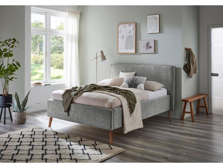 Polsterbett MEISE.MÖBEL Riva , grau (mouse, mouse), B:165cm L:216cm, Betten, mit eichefarbigen Holzfüßen, wahlweise mit Bettkasten und Lattenrost von Meise