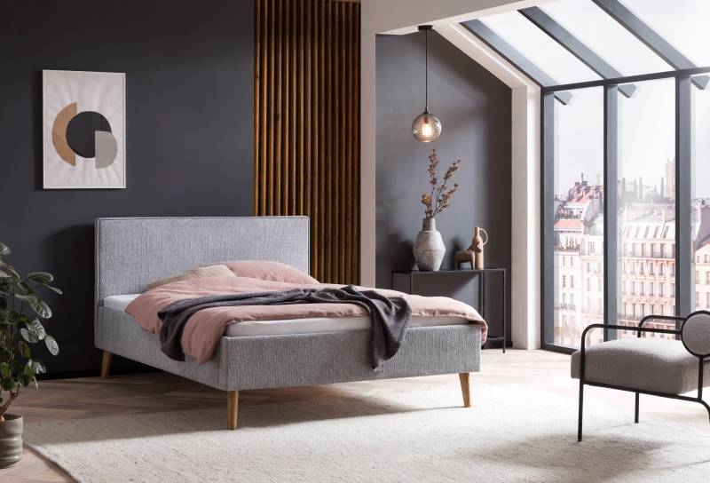 Polsterbett Twister by Meise – Modernes Designerbett in Grau  | Hochwertiger Stoffbezug Glow Mikrofaser & Eichenholzfüße | Erhältlich in 140x200 cm von Meise