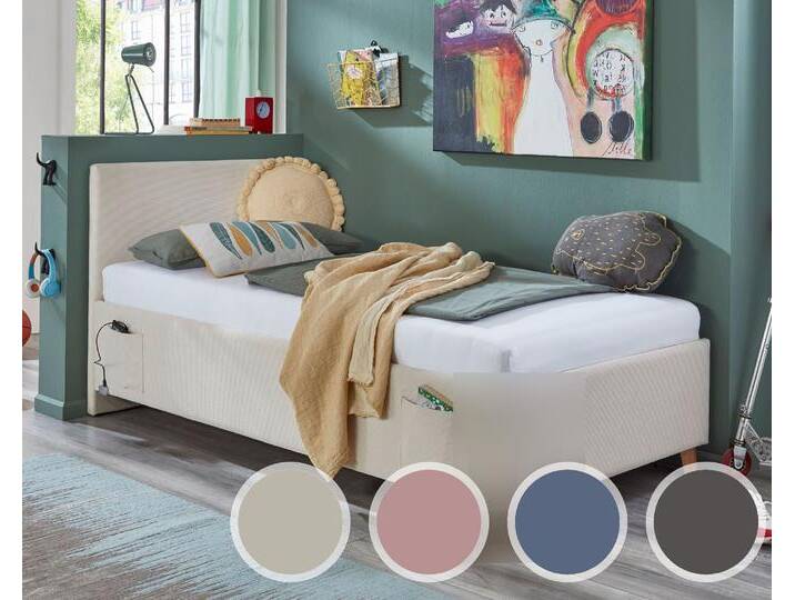 meise.möbel »Cool I« Jugendbett Cord 140x200 cm / ocean / ohne Rückenteil / mit Bettkasten / mit Matratze / Härtegrad H2/H3 von Meise