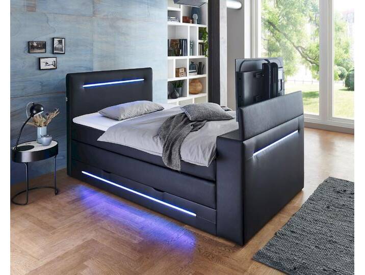 meise.möbel »Jupiter« Boxspringbett inkl. TV-Lift und Bettkasten in schwarz 180x200 cm / schwarz / Bonnell-Federkern inkl. Topper von Meise