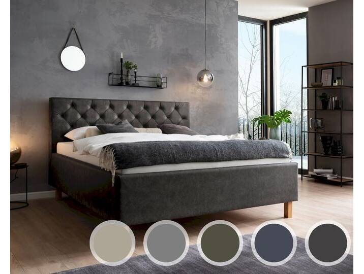 meise.möbel »San Remo« Polsterbett mit Bettkasten 180x200 cm / hellgrau / Holzfuß massiv, Eiche hell / ohne Matratze von Meise