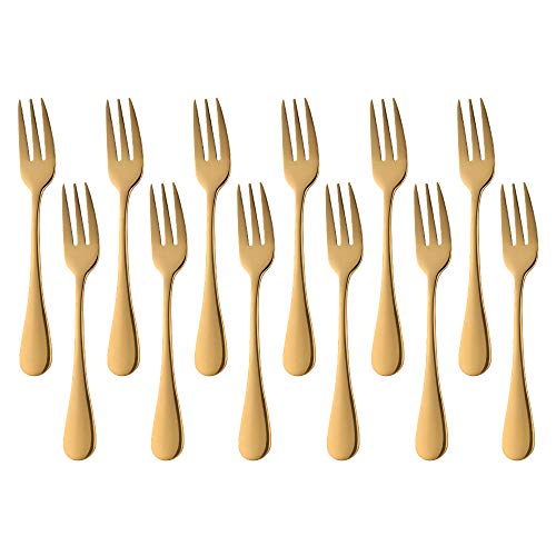 Meisha 12-teiliges (14 cm) Edelstahl-Gabel-Set, Spiegelpolierkuchen-Dessert-Teegabel-Set - Gold von Meisha