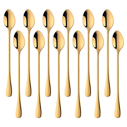 Meisha 7,7-Zoll-Eistee-Löffel mit langem Griff, Kaffeelöffel, Eislöffel, Cocktail-Rührlöffel aus Edelstahl für Dessert-Eisbecher, 12er-Set - Gold von Meisha