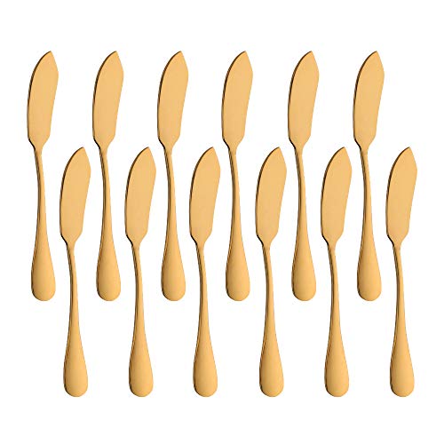 Meisha Buttermesser 12er-Set, Edelstahl-Käsemesser, Käseverteiler, 5,7 Zoll süße Mini-Küchenmesser für Toast-Sandwich-Kuchen-Brot-Frühstück - Gold von Meisha