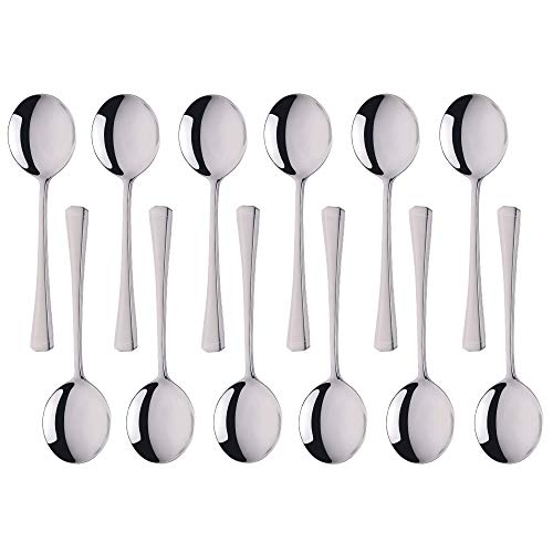 Meisha Round Bouillon Löffel, 12-teiliges Harley Pattern Edelstahl Suppenlöffel Set, Tischlöffel Verwendung für zu Hause, Küche oder Restaurant, Silber von Meisha