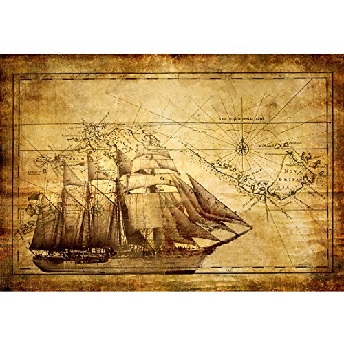 Meishe Art Poster Jahrgang Alte Segelschiff Antike Nautische Karte Plakate Drucken Plakatdrucke Dekoration Kunst Wand Dekor(60cmx40cm) von Meishe Art