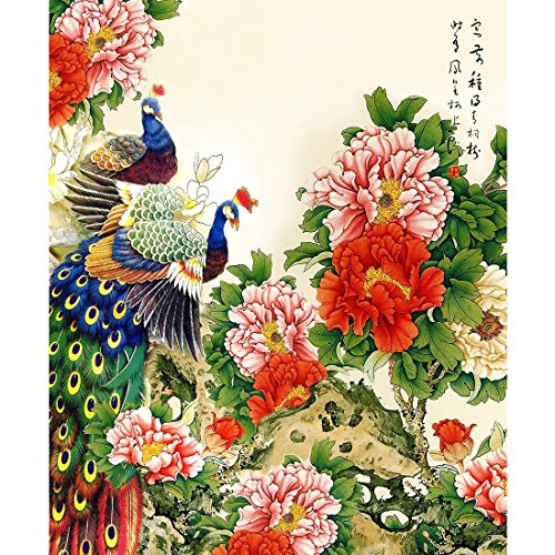 Meishe Art Poster Plakate Drucken Plakatdruck Jahrgang Traditionelle Chinesische Malerei Bunte Pfau auf Pfingstrose Blumen Branch Orientalische Alten Asiatischen Aquarell Zeichnung Wand Dekor von Meishe Art