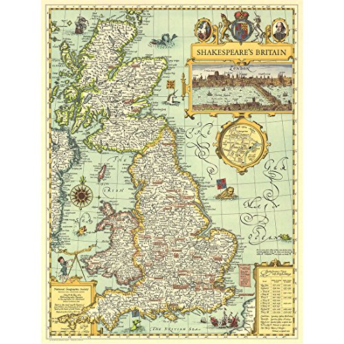 Meishe Art Posterdruck, Retro, Vintage, UK Großbritannien, Shakespeares Karte, Büro, Zuhause, Wanddekoration (48 cm x 64 cm) von Meishe Art