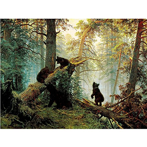 meishe Kunstdruck Landschaft Bäume am Morgen in Kiefernholz-Ivan Shishkin Ölgemälde Reproduktion, Giclée Leinwanddruck Poster Druck Bilder Wandbild, Kunst von Meishe Art