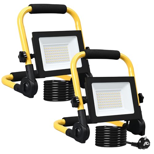 Meision LED Baustrahler 50W 4300LM Kaltweiß, Superhell LED Arbeitsscheinwerfer 6500K mit Stecker + 3 Meters Stromkabel, IP66 Tragbar Flutlicht, Baustellenlampe für Baustelle, 2 Stück Meision LED Baustrahler 50W 4300LM Kaltweiß, Superhell LED Arbeitsscheinwerfer 6500K mit Stecker + 3 Meters Stromkabel, IP66 Tragbar Flutlicht, Baustellenlampe für Baustelle, 2 Stück von Meision