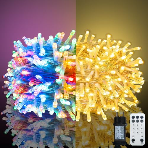 Meision LED Lichterkette Außen Innen 10 Meter 100 LED, 4 Farbwechsel Weihnachtsbaum Lichterkette mit Fernbedienung, Timer, Memory-Funktion, Wasserdicht für Balkon von Meision