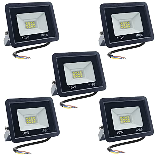 Meision Strahler Außen 10W, Scheinwerfer Kaltweiß 6500K IP66 Wasserdicht, 850LM Superhell Aluminium Flutlicht, Außenstrahler für Hof, Garage, Garten, Flur, 5 Stücke von Meision