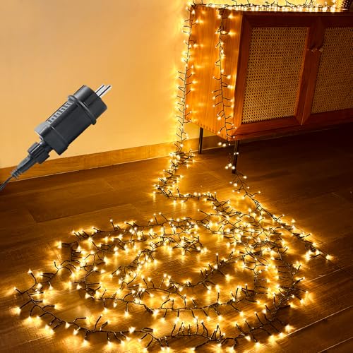 Meision Lichterkette Außen Cluster 8m 400LEDs, Lichterketten mit Stecker 31V mit Timer+8 Modi+Speicherfunktion+IP44 Wasserdicht, Clusterlichterkette für Weihnachtsdeko Garden, Warmweiß von Meision