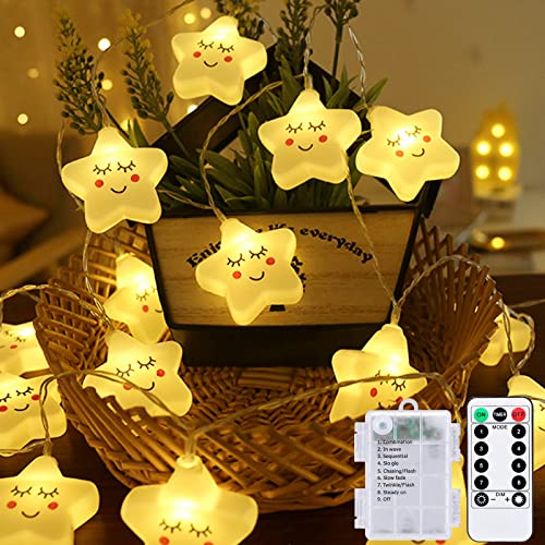 Meision Lichterkette Stern Kinderzimmer Lichterkette Batterie Innen mit Timer & Fernbedienung, 3M, 8 Modi, 20LEDs, Dekorative Lichter für Schlafzimmer, Hochzeit, Weihnachts von Meision