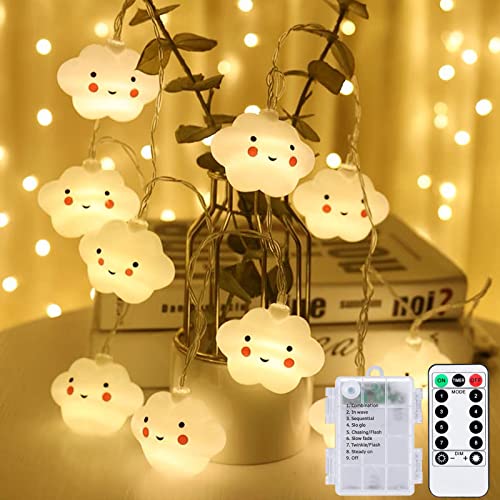 Meision Lichterkette Wolken Kinderzimmer Lichterkette Batterie Innen mit Timer & Fernbedienung, 3M, 8 Modi, 20LEDs, Dekorative Lichter für Schlafzimmer, Hochzeit, Weihnachts von Meision