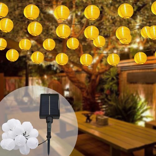 Meision Solar Lichterkette Lampions Außen 8M 30LED, Solarbetrieben Laternen Lichterkette mit 8 Modi Timer Speicherfunktion, LED Lampions Wetterfest Beleuchtung für Garten, Balkon, Hof, Warmweiß von Meision