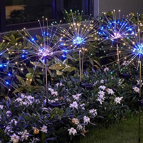 Meision Solarlampen für Außen Garten, 6 Stück 150LEDs Solar Feuerwerk Gartenlichter mit 8 Modi, Wasserdicht Solarleuchten Pusteblume Gartenstecker für Garten, Terrasse, Balkon Deko, Bunt von Meision