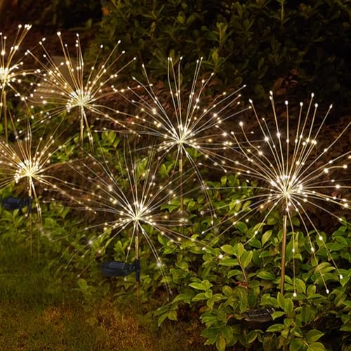 Meision Solarlampen für Außen Garten, 6 Stück 150LEDs Solar Feuerwerk Gartenlichter mit 8 Modi, Wasserdicht Solarleuchten Pusteblume Gartenstecker für Garten, Terrasse, Balkon Deko, Warmweiß von Meision