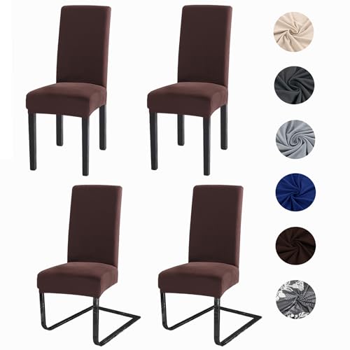 Meision Stuhlhussen 4 oder 6er Set Stretch Stuhlhussen Abnehmbare waschbar Spandex Stuhlüberzug Stuhlbezug Stretch Universale für Hotel, Bankett, Restaurant, Zuhause(4er Set, Kaffeebraun) von Meision