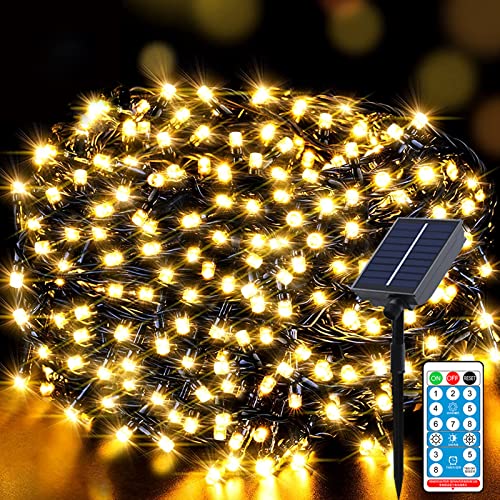 Meision Solar Lichterkette Außen 30m 300LED Lichterkette Weihnachten LED Outdoor Lichterkette mit 8 Modi + Timer + Fernbedienung Solarlichterkette Wetterfest für Garten, Balkon, Party, Warmweiß von Meision