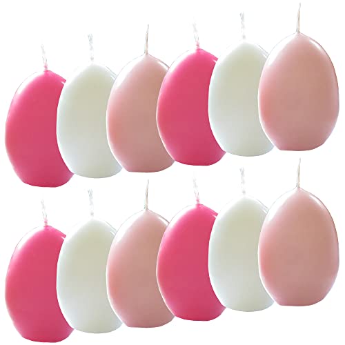 AUSWAHL Farbe + Menge - Eikerzen Dekoeier Kerze Osterei Eierkerzen farbig sortiert 4,5 x 6,5 cm - hier: 12 Stück [pink, creme, rosa] von Meissner-Handel