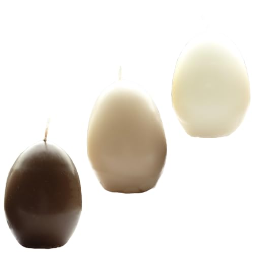 AUSWAHL Farbe + Menge - Eikerzen Dekoeier Kerze Osterei Eierkerzen farbig sortiert 4,5 x 6,5 cm - hier: 3 Stück [creme, nougatbraun, kakaobraun] von Meissner-Handel