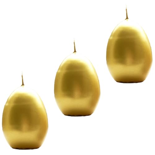 AUSWAHL Farbe + Menge - Eikerzen Dekoeier Kerze Osterei Eierkerzen farbig sortiert 4,5 x 6,5 cm - hier: 3 Stück [gold] von Meissner-Handel