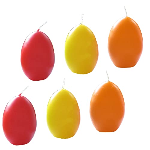 AUSWAHL Farbe + Menge - Eikerzen Dekoeier Kerze Osterei Eierkerzen farbig sortiert 4,5 x 6,5 cm - hier: 6 Stück [rot, gelb, orange] von Meissner-Handel