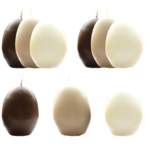 AUSWAHL Farbe + Menge - Eikerzen Dekoeier Kerze Osterei Eierkerzen farbig sortiert 4,5 x 6,5 cm - hier: 9 Stück [creme, nougatbraun, kakaobraun] von Meissner-Handel