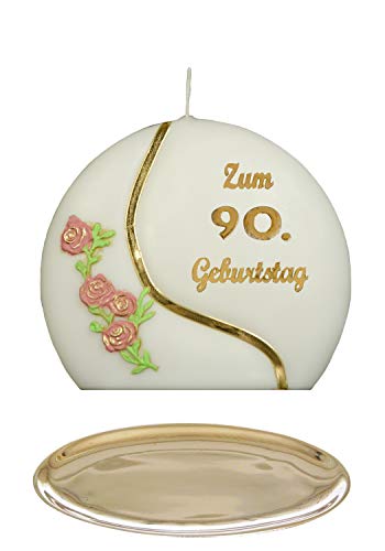 Auswahl * Jubiläumskerze/Geburtstagskerze ''Zum 90. Geburtstag'' * Terracotta * mit farbigen Wachsauflagen * inkl. Kerzenständer aus Messing * ('Diskus 001') Auswahl Motiv + Farbe von Meissner-Handel