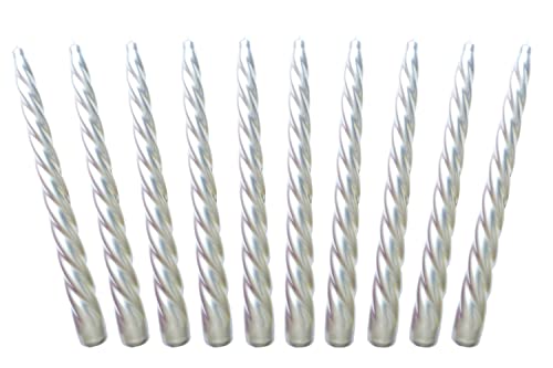 Auswahl Farbe + Menge - Spiralkerze Spitzkerze Stabkerze Renaissancekerze Tafelkerze Leuchterkerze ca. Ø 22 x 230 mm gedreht hier: 10 Kerzen silber metallic von Meissner-Handel