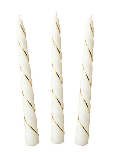 Auswahl Farbe + Menge - gold verzierte Spiralkerze Spitzkerze Stabkerze Renaissancekerze Tafelkerze Leuchterkerze ca. Ø 22 x 220 mm gedreht hier: 3 Kerzen weiß (matt) / gold von Meissner-Handel