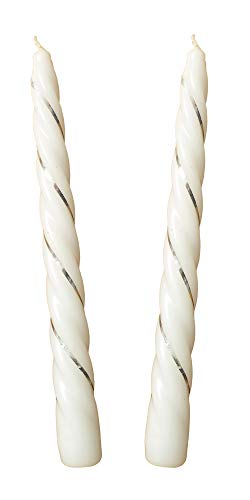Auswahl Farbe + Menge - silber verzierte Spiralkerze Spitzkerze Stabkerze Renaissancekerze Tafelkerze Leuchterkerze ca. Ø 22 x 220 mm gedreht hier: 2 Kerzen weiß (matt) / silber von Meissner-Handel