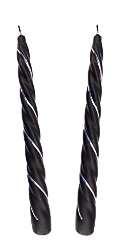 Auswahl Farbe + Menge - silber verzierte Spiralkerze Spitzkerze Stabkerze Renaissancekerze Tafelkerze Leuchterkerze ca. Ø 22 x 220 mm gedreht hier: 2 Kerzen schwarz (matt) / silber von Meissner-Handel