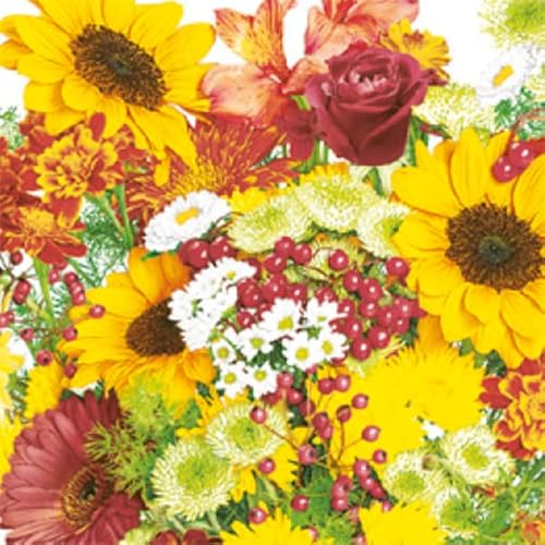 Auswahl Motiv - 20 Servietten / Napkins - ca. 33 x 33 cm 3-lagig - Herbststrauß Sonnenblumen Rosen Gerbera Beeren - Tisch-Deko Basteln Serviettentechnik von Meissner-Handel