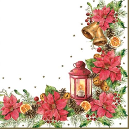 Auswahl Motiv - 20 Servietten / Napkins - ca. 33 x 33 cm 3-lagig -Poinsettia Weihnachtsstern Glocken Tannenzweige Laterne Zapfen - Tisch-Deko Basteln Serviettentechnik von Meissner-Handel