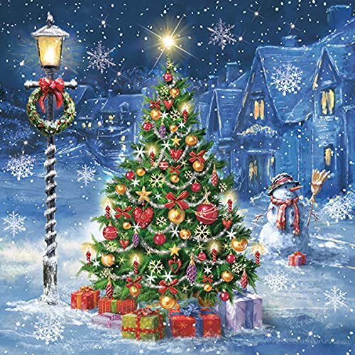 Auswahl Motiv - 20 Servietten/Napkins - ca. 33 x 33 cm 3-lagig - Weihnachtsabend im Dorf Schneemann geschmückter Weihnachtsbaum - Tisch-Deko Basteln Serviettentechnik von Meissner-Handel