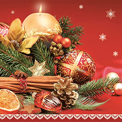 Auswahl Motiv - 20 Servietten / Napkins - ca. 33 x 33 cm 3-lagig - weihnachtliche Gewürze Zimt Orange Tannenzweige Weihnachtskugel Kerze - Tisch-Deko Basteln Serviettentechnik von Meissner-Handel