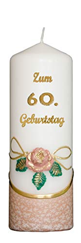 Meissner-Handel Auswahl * Jubiläumskerze/Geburtstagskerze ''Zum 60. Geburtstag'' * Terracotta * mit farbigen Wachsauflagen * (Motiv 001) Auswahl Motiv + Farbe von Meissner-Handel