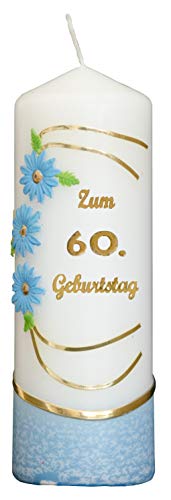 Meissner-Handel Auswahl * Jubiläumskerze/Geburtstagskerze ''Zum 60. Geburtstag'' * blau * mit farbigen Wachsauflagen * (Motiv 021) Auswahl Motiv + Farbe von Meissner-Handel