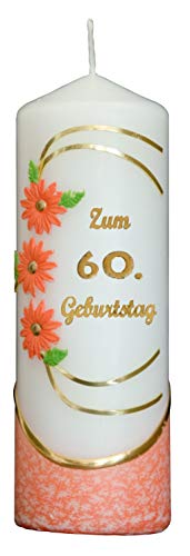 Meissner-Handel Auswahl * Jubiläumskerze/Geburtstagskerze ''Zum 60. Geburtstag'' * orange * mit farbigen Wachsauflagen * (Motiv 021) Auswahl Motiv + Farbe von Meissner-Handel