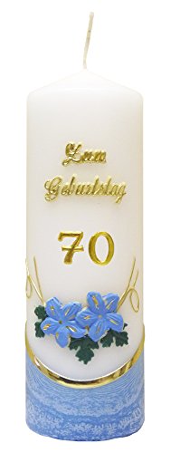 Meissner-Handel Auswahl * Jubiläumskerze/Geburtstagskerze ''Zum 70. Geburtstag'' * blau * mit farbigen Wachsauflagen * (Motiv 002) Auswahl Motiv + Farbe von Meissner-Handel