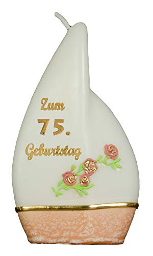 Meissner-Handel Auswahl * Jubiläumskerze/Geburtstagskerze ''Zum 75. Geburtstag'' * Terracotta * mit farbigen Wachsauflagen * (Motiv 'Flamme 001') Auswahl Motiv + Farbe von Meissner-Handel