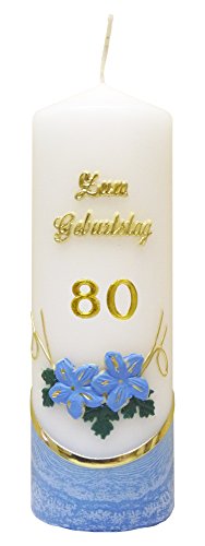 Meissner-Handel Auswahl * Jubiläumskerze/Geburtstagskerze ''Zum 80. Geburtstag'' * blau * mit farbigen Wachsauflagen * (Motiv 002) Auswahl Motiv + Farbe von Meissner-Handel