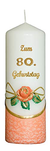 Meissner-Handel Auswahl * Jubiläumskerze/Geburtstagskerze ''Zum 80. Geburtstag'' * orange * mit farbigen Wachsauflagen * (Motiv 001) Auswahl Motiv + Farbe von Meissner-Handel