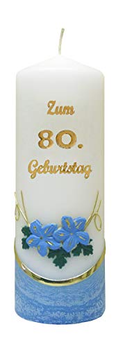 Meissner-Handel Auswahl * Jubiläumskerze/Geburtstagskerze ''Zum 80. Geburtstag'' * rot * mit farbigen Wachsauflagen * (Motiv 002) Auswahl Motiv + Farbe von Meissner-Handel