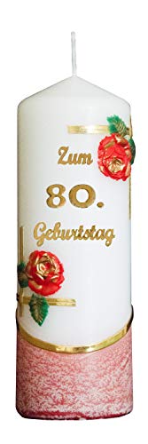 Meissner-Handel Auswahl * Jubiläumskerze/Geburtstagskerze ''Zum 80. Geburtstag'' * rot * mit farbigen Wachsauflagen * (Motiv 003) Auswahl Motiv + Farbe von Meissner-Handel